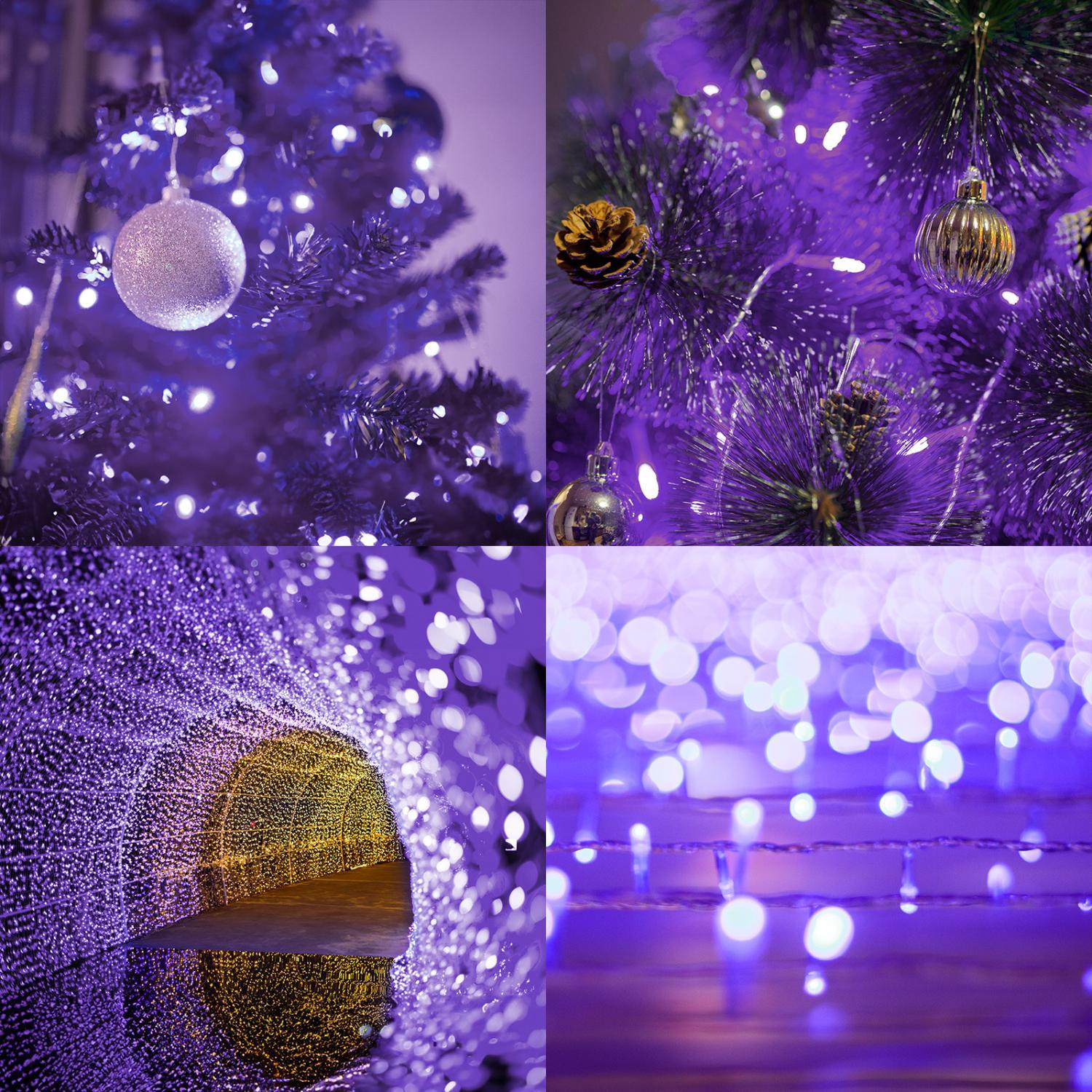 200pcs 66ft Christmas Fairy String Lights 8 Lighting Modes Mini Plug-in String Lights Indoor And Outdoor Christmas Garden Wedding Party Decoration Purple