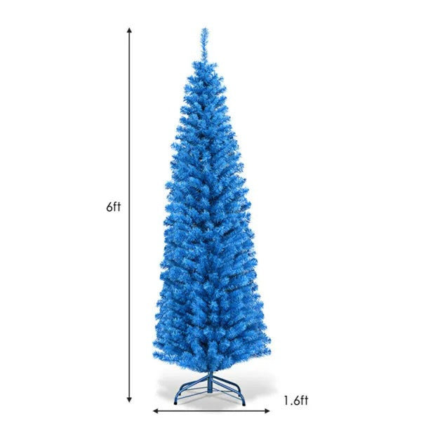 6FT Artificial Christmas Tree - 520 Branch Tips, Blue Pencil Shape Design