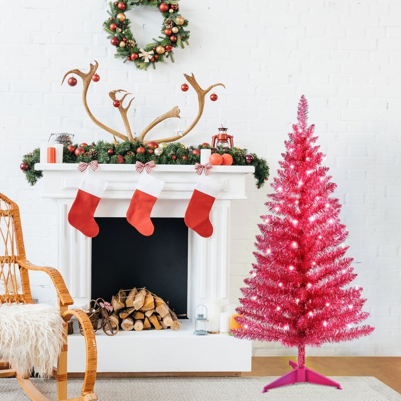 4 Ft Red Artificial Christmas Tree With 50 Lights And 112 Branch Tips Mini Holiday Party Xmas Tree