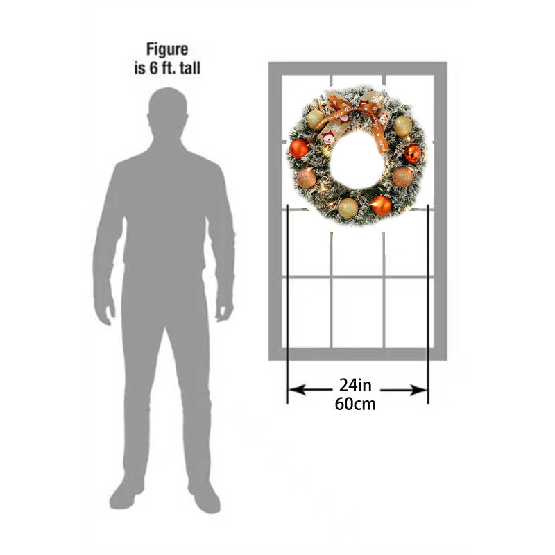 60cm Christmas Wreath With Glitter Balls & LED Lights