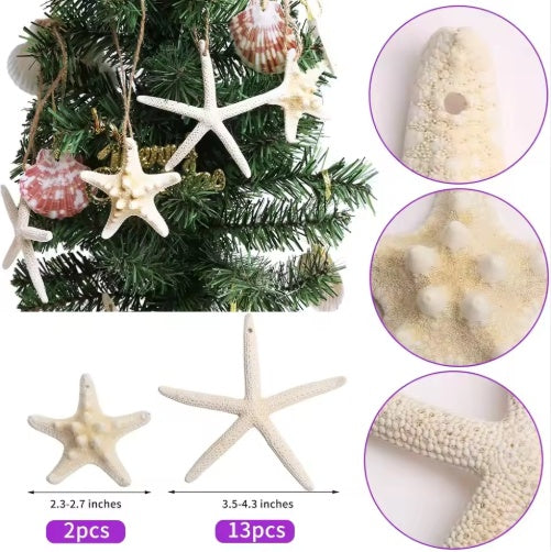 15pcs  Christmas Tree Ornaments,Star Fish Shells Decor